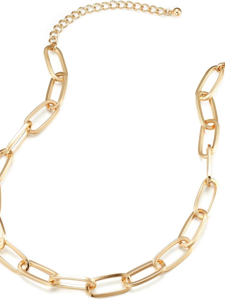 Chunky Gold Necklace And Bracelet Set For Women, Paperclip Chain | Matching Neck
